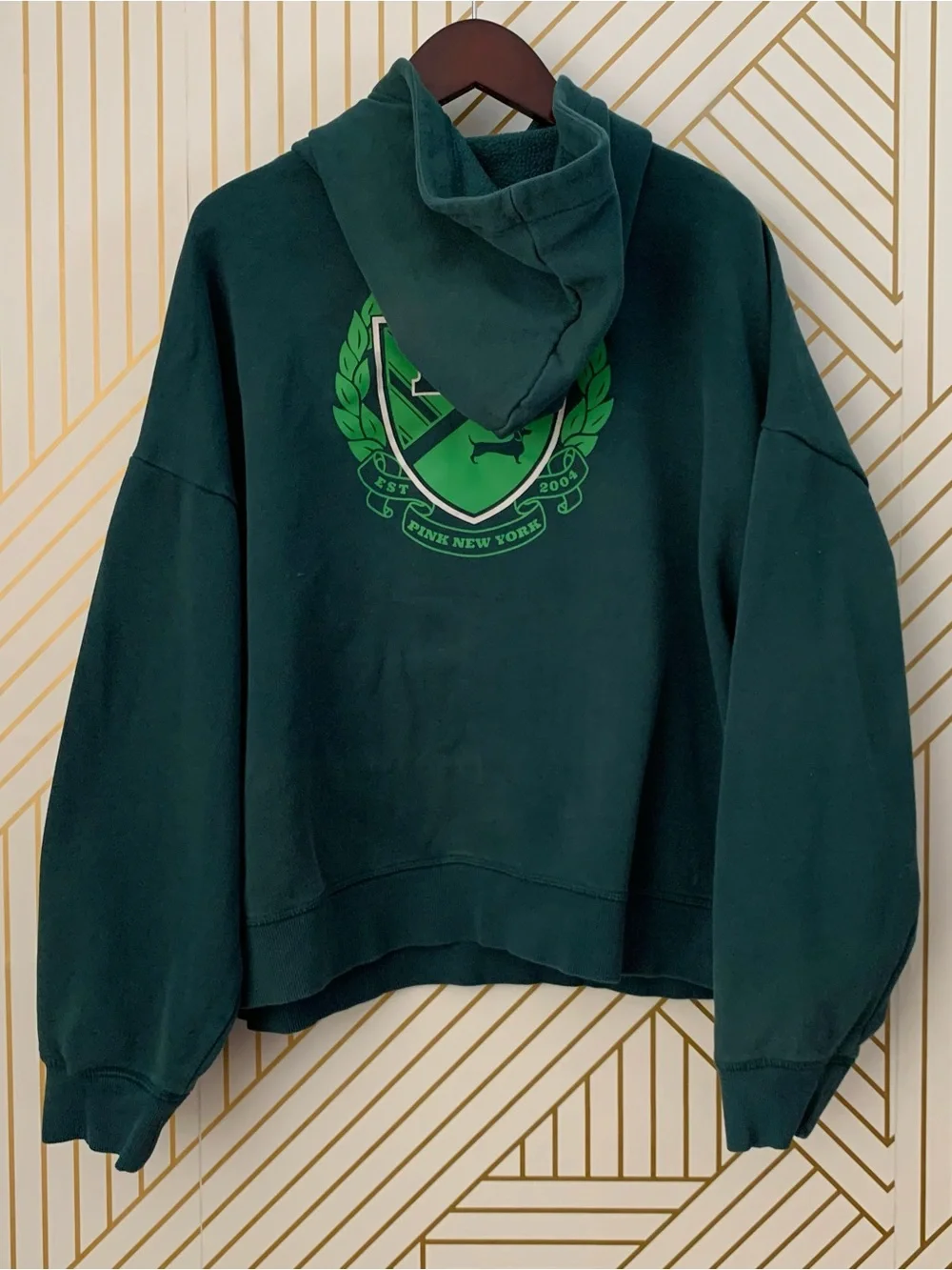 PINK Victoria's Secret Logo back hoodie hood cotton blend pullover L preppy